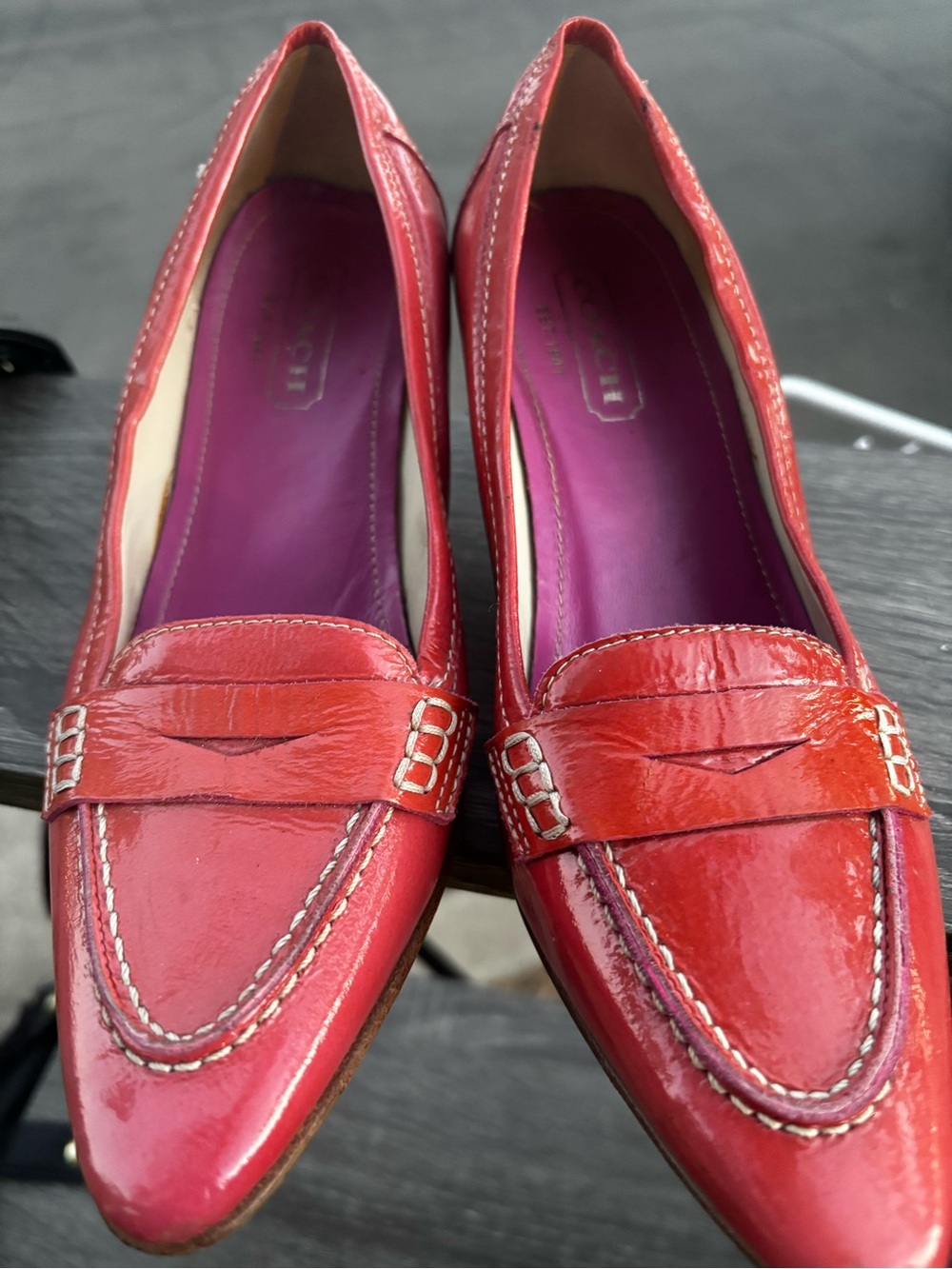 Coach Pink Patent Leather Pointed Kitty Heels size 5